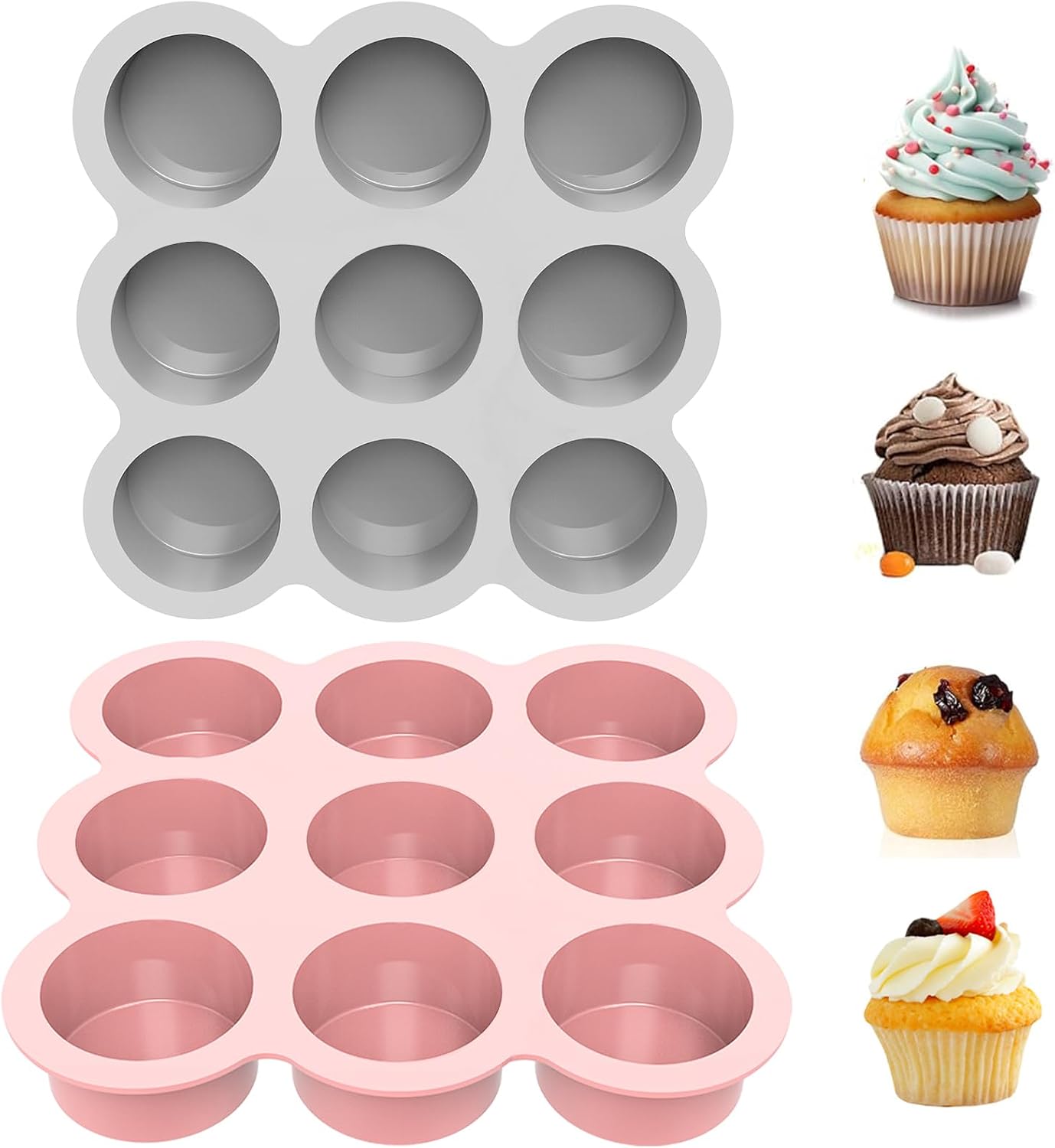 Silicone Egg Bite Molds- 4 Cups Air Fryer Egg Mold, Silicone Egg Molds Ideal For Muffins, Cakes, Pies, Breads (2 Pcs Red + Gray)