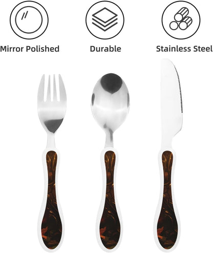 3-Piece Kids Silverware Set With Storage Case, Stainless Steel Reusable Children Safe Knife Spoon Fork Set Cartoon Cute Penguin Children Flatware Set For Kids Lunch Box