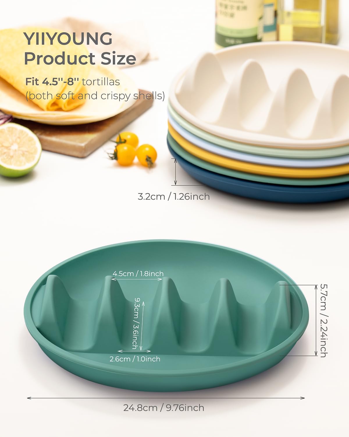 Silicone Taco Plates with Metal Reinforced Frame, Reusable Taco Holder Plates Silicone Taco Holders with Dividers for Hard/Soft Taco Shells, Taco Party Serving Plates, Dishwasher Safe
