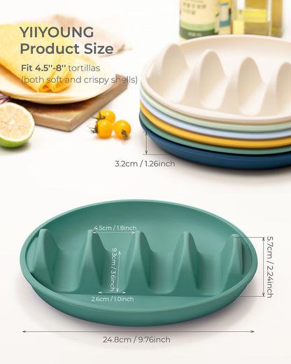 Silicone Taco Plates with Metal Reinforced Frame, Reusable Taco Holder Plates Silicone Taco Holders with Dividers for Hard/Soft Taco Shells, Taco Party Serving Plates, Dishwasher Safe