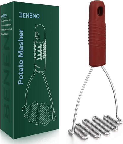 Beneno Ergonomic Soft Grip Stainless Steel Potato Masher, Black