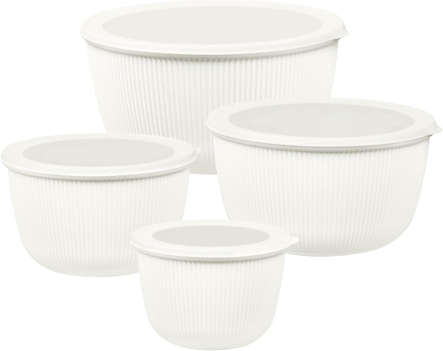 BoxedHome Plastic Mixing Bowls with Lids Set,4.97QT Large Capacity Deep Nesting Bowl,8 Pieces Set BPA-Free Prep Bowls,Dishwasher & Microwave Safe,Beige