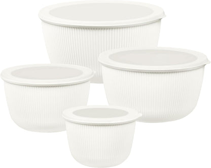 BoxedHome Plastic Mixing Bowls with Lids Set,4.97QT Large Capacity Deep Nesting Bowl,8 Pieces Set BPA-Free Prep Bowls,Dishwasher & Microwave Safe,Beige