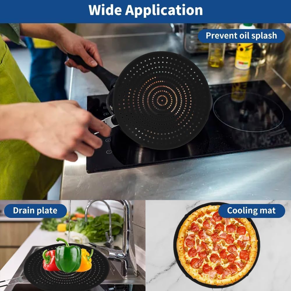 Silicone Splatter Screen for Frying Pan 14’’, Foldable Grease Splatter Guard with Anti-Slip Handle, Food Grade Silicone Washable Heat Resistant Oil Splash Guard