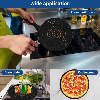 Silicone Splatter Screen for Frying Pan 14’’, Foldable Grease Splatter Guard with Anti-Slip Handle, Food Grade Silicone Washable Heat Resistant Oil Splash Guard
