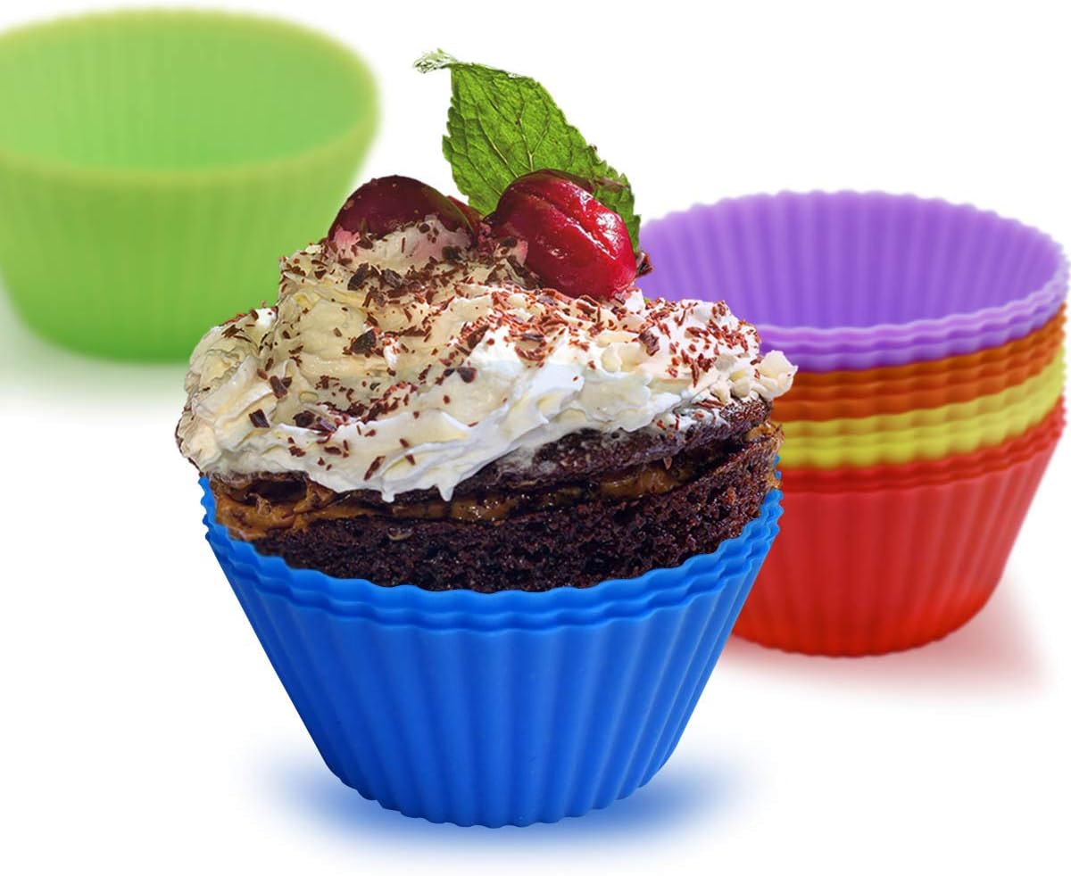 24 Pack Silicone Baking Cups Reusable Muffin Liners Non-Stick Cup Cake Molds Set Cupcake Silicone Liner Standard Size Silicone Cupcake Holder Silicon Cups for Baking Bpa Free (4 Colors)