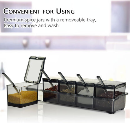 V·RESOURCING Clear Seasoning Box, 3 Pieces Seasoning Rack Spice Pots Storage Container for Spice Salt Sugar Cruet Liquid,Condiment Jars with 3 Spoons