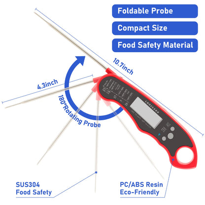 LONICERA Digital Meat Thermometer, 1-4 s Instant Read, Foldable Probe, Red
