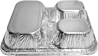 PACTOGO Aluminum Foil 3-Compartment TV Dinner Trays with Board Lid - 8x6 Disposable Tin Foil Pans for Baking, Meal Prep and Freezer, Takeout, Leftovers (Pack of 10 Sets)