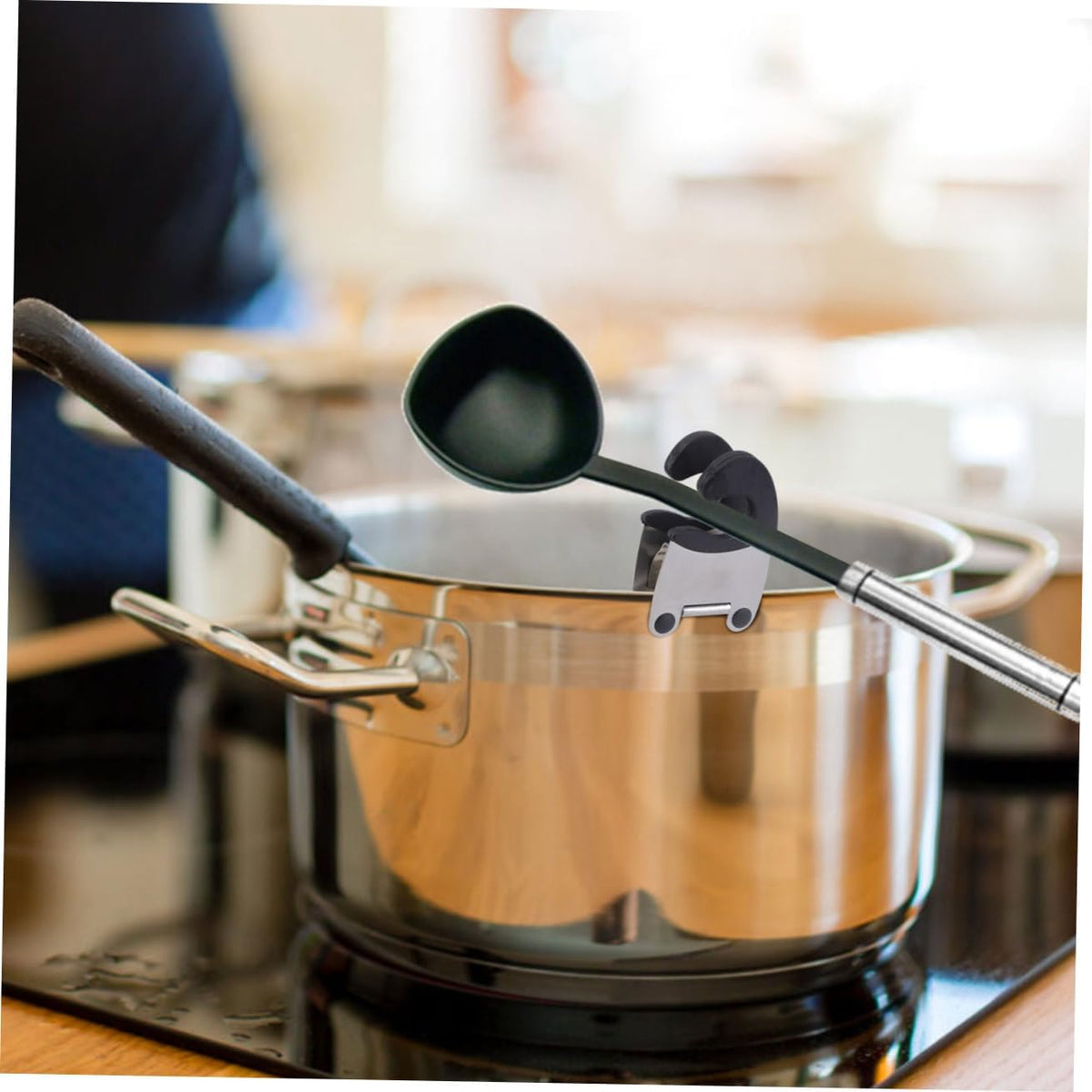 2pcs Stainless Steel Pot Clip Spoon Rest with Black Rubber