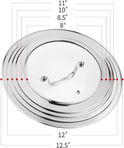 Stainless Steel Universal Lid for Pots, Pans and Skillets-Fits 7" to 12" Replacement Frying Pan Cover and Cast Iron Skillet Lid