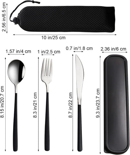 VANRA 4-Piece Portable Travel Utensils Set with Case 18/8 Stainless Steel Flatware Set Reusable Cutlery Set with Fork Spoon Knife Chopstick for Lunch Travel Camping School Work Picnic (Pink)
