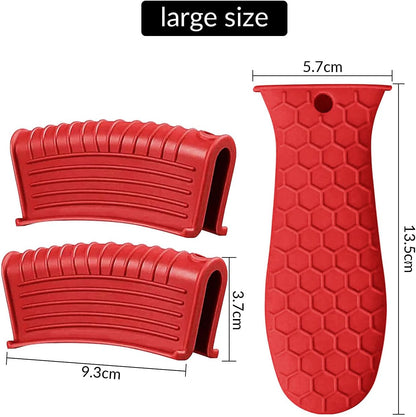 3 Piece Silicone Cast Iron Handle Cover with Pot Handle Covers Set，Cast Iron Handles Sleeve (Black-Small)