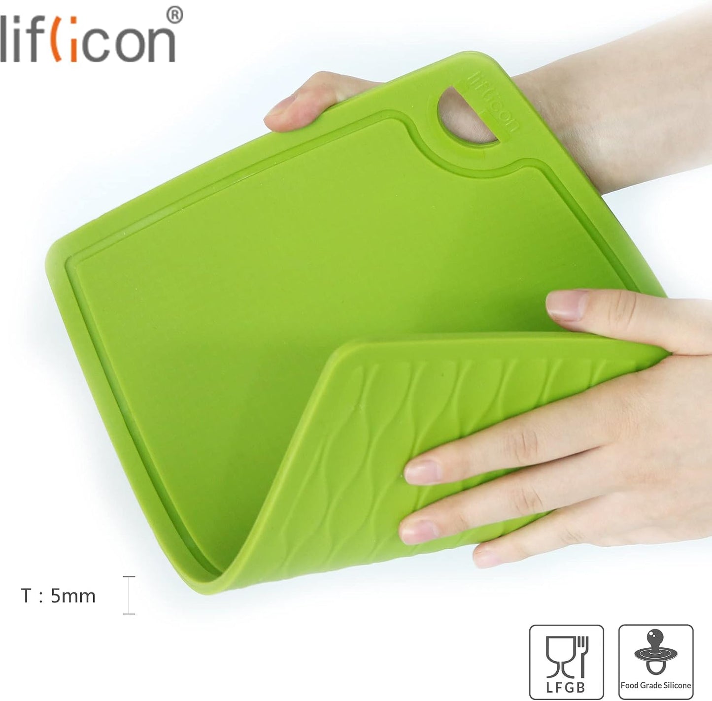 Liflicon Thick Cutting Boards for Kitchen Silicone Chopping Board Set of 2 Mid 12.6'' x 9.1”,Mini 9.1”x7.1” Non-slip Deep Drip Juice Groove Easy Grip Handle,Dishwasher Safe-Red