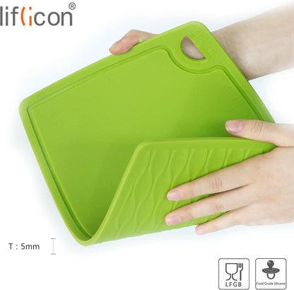Liflicon Thick Cutting Boards for Kitchen Silicone Chopping Board Set of 2 Mid 12.6'' x 9.1”,Mini 9.1”x7.1” Non-slip Deep Drip Juice Groove Easy Grip Handle,Dishwasher Safe-Red