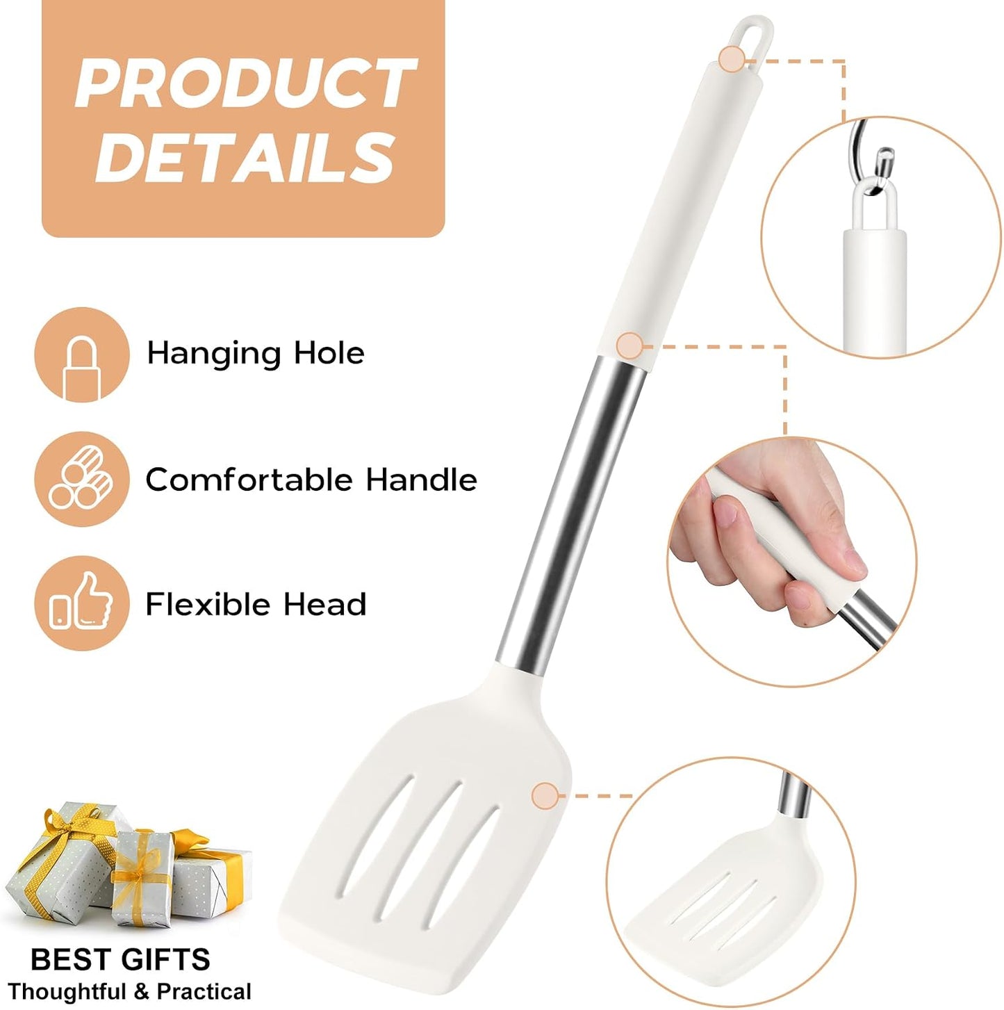 Onader Kitchen Utensils Set, 15 Pcs Silicone Cooking Utensils Set with Holder and Heat Resistant Stainless Steel Handle for Nonstick Cookware - Black