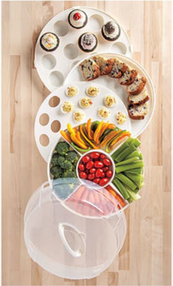 Crazy Chef 6-in-1 Collapsible Cupcake Carrier with Lid, Multi-Use Food Storage Container for Cupcakes, Deviled Eggs, Cakes, Pies, and Chips & Dip, BPA-Free with Free Cake Frosting Spatula