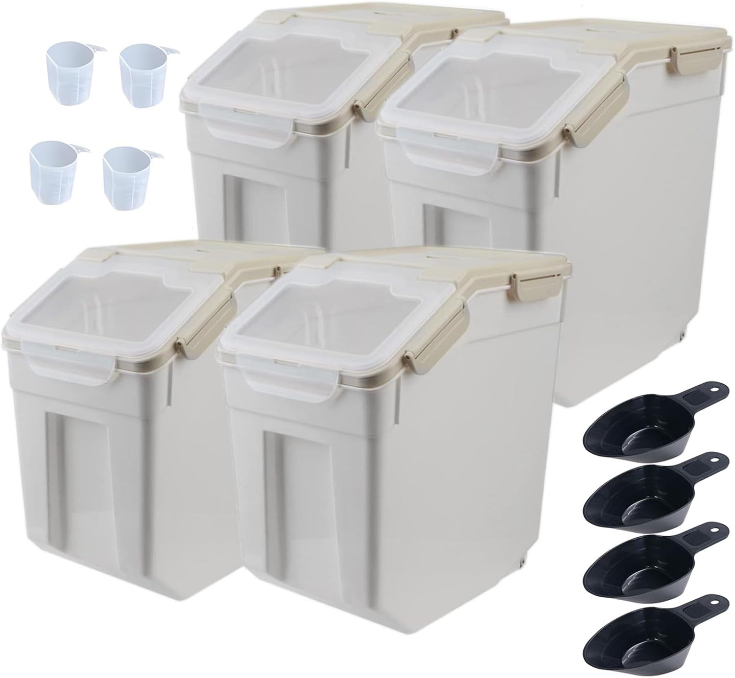 Large Flour Storage Container Bin 25lb, 2Pack Airtight Rice Storage Containers with Wheels Seal Locking Lid, BPA Free with Measuring Cup&Scoop for Flour, Rice, Grain(Blue)