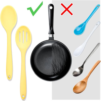 8 Pcs 8inch Heat Resistant Cooking Spoons for Nonstick Cookware Set -Ideal for Cooking, Baking, Mixing, Stirring Includes Slotted & Solid Spoons, Design for Nonstick Cookware (Black+Red+Green+Purple)