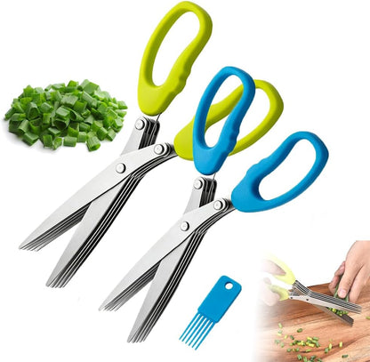 5-Blade Stainless Steel Herb Scissors Multipurpose Kitchen Gadgets (Green)