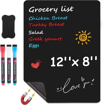 MaxGear Small Magnetic Dry Erase Board Sheet for Refrigerator, Fridge Whiteboard for Kitchen, 12"x8" White Board Organizer and Planner with Stain Resistant Technology, Include 1 Eraser, 3 Markers