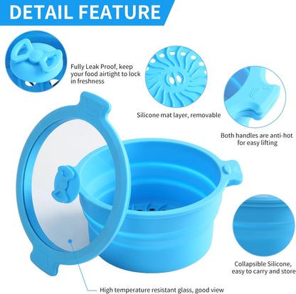2 Set 27oz and 47oz Collapsible Silicone Microwave Vegetable Steamer Cooker