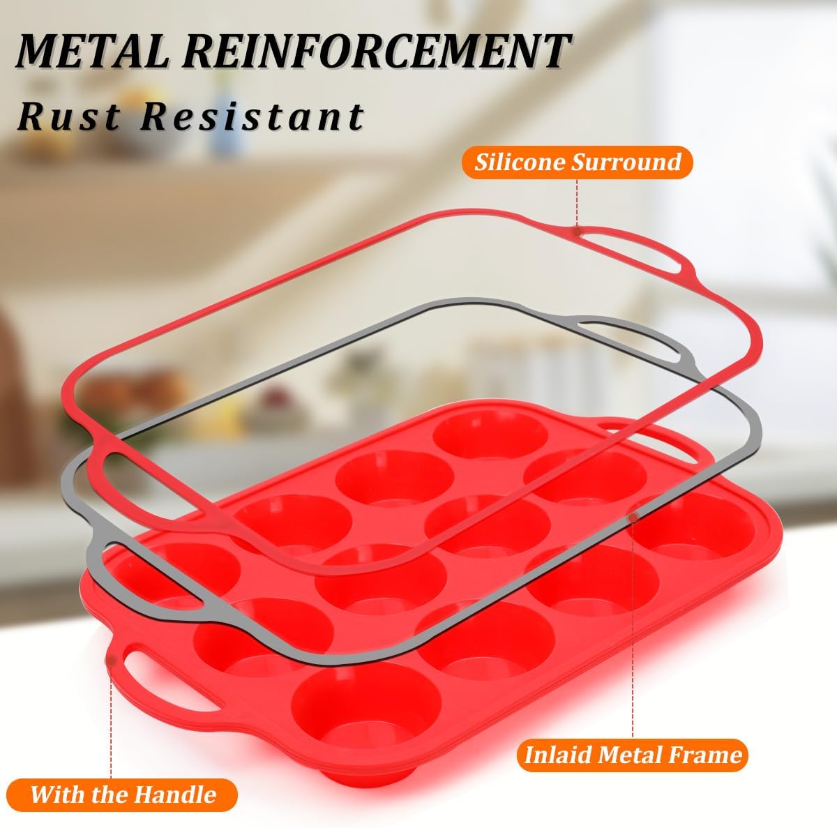 CAKETIME 12 Cups Silicone Muffin Pan - Nonstick Cupcake Pan 1 Pack Regular Size Silicone Mold for Baking
