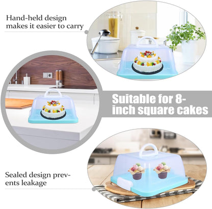 Square Cake Carrier Cover Portable Cake Carrier Cake Storage Box Handle Blue 8 Inch