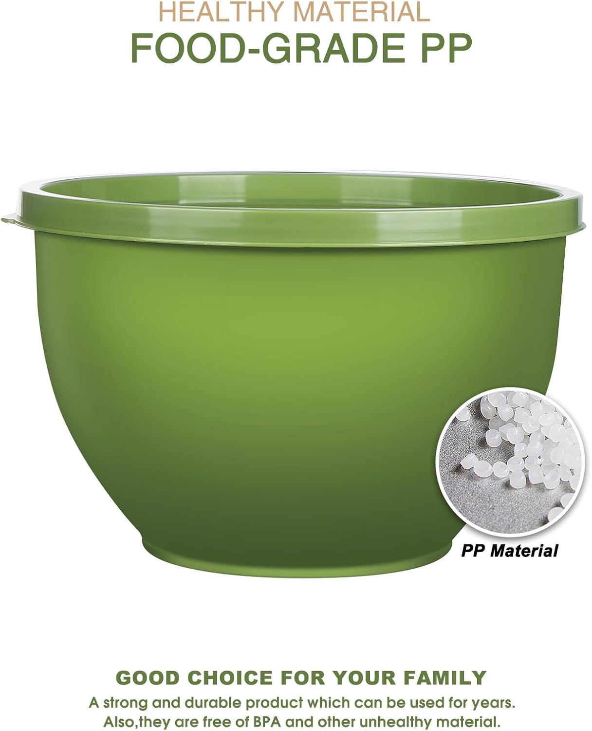 Greentainer Plastic Mixing Bowls with Lids Set for Kitchen, 5 Set Nesting Bowls for Mixing, Baking, Prepping, Cooking and Serving Food, Mixing Bowls Dishwasher, Microwave Safe