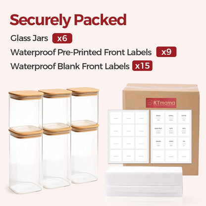 2-Pack 1 Gallon Square Glass Flour and Sugar Containers with Lids, Large Airtight Pantry Jars for Baking - Glass Canisters with Scoops & Labels for Bulk Food