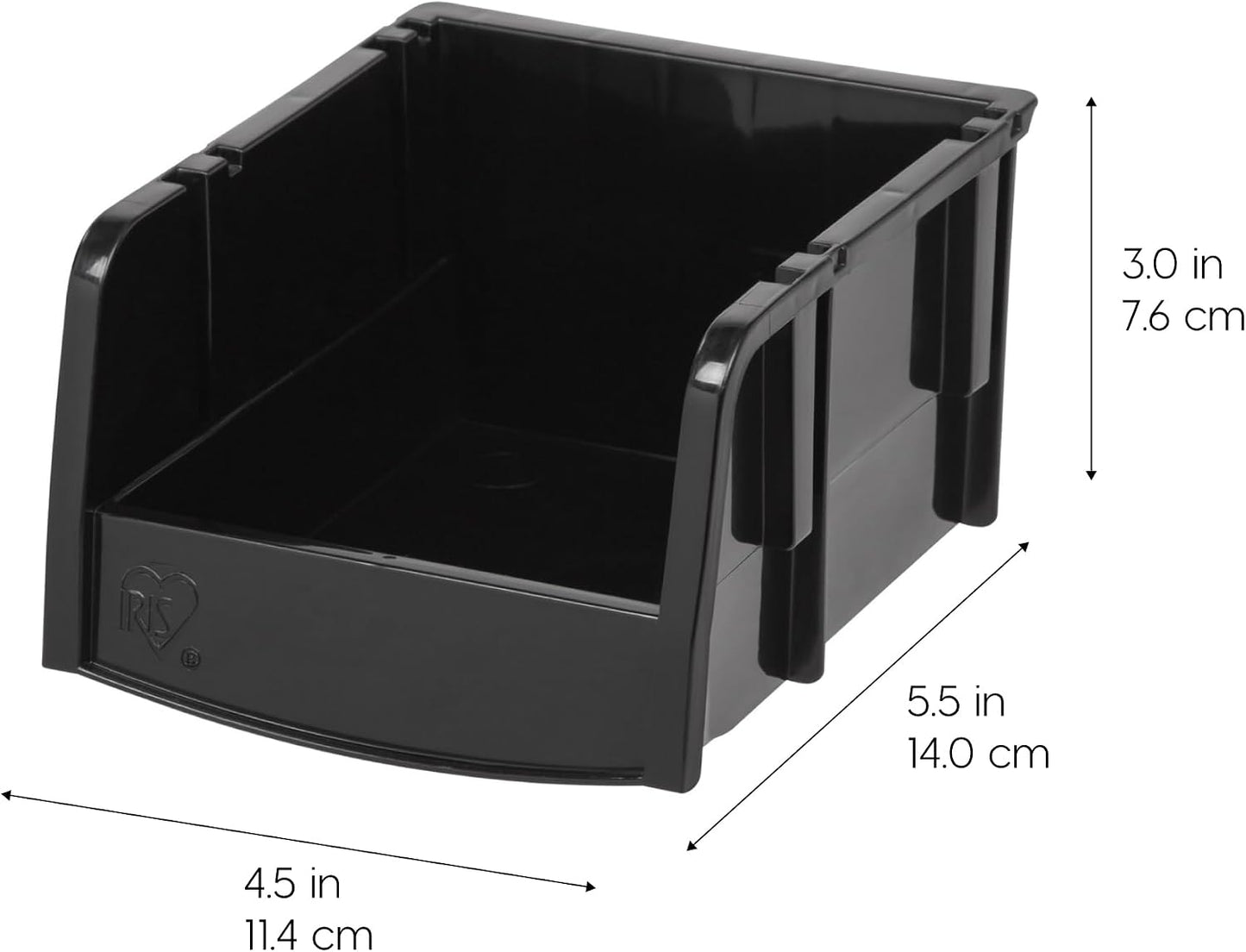 IRIS USA Extra Large Stackable Storage Bins, 6-Pack, 13"L x 10"W x 8"H, |Made in USA|, Plastic Open Front Shelf Bin for Organizing Parts, Hardware, Tools, Supplies, Garage Shelf, Pantry - Black