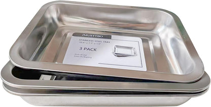 3Pcs Stainless Steel Breading Trays Set, Breading Dishes for Chicken Breasts, Marinating Meat and Prepping Meals (10.4" x 7.7" x 1.9")