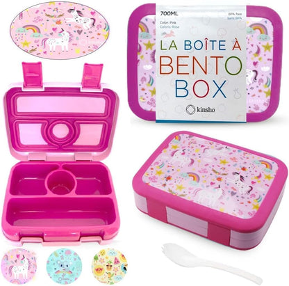 Kids Lunch Box - Bento Box for Boys Toddler Daycare, 4 Portion Sections with Lid, Snack Container Pre-School Kid Lunches Toddlers Removable Tray BPA Free, 3+ Years Old, Blue Rocket Dinosaur