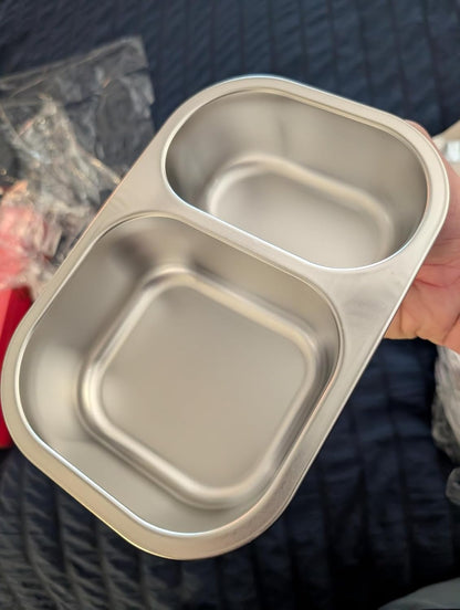Palksky Lunch Containers Meal Prep Containers Stainless Steel, 2 Compartment Food Storage Containers with Leak-Proof Lids, Reusable Airtight Bento lunch Boxes, Kitchen Storage, Freezer (3 Packs)