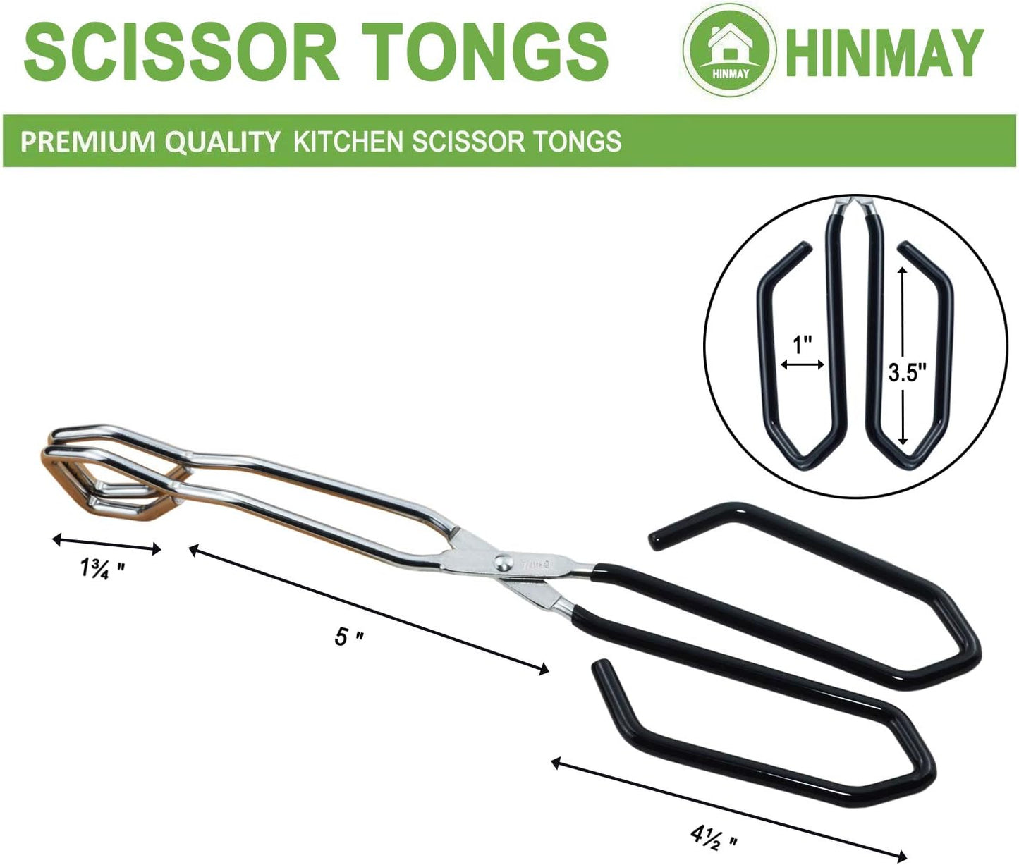 HINMAY Scissor Cooking Tongs 11-Inch Stainless Steel Wire Tongs Kitchen Scissor Tongs, Set of 2