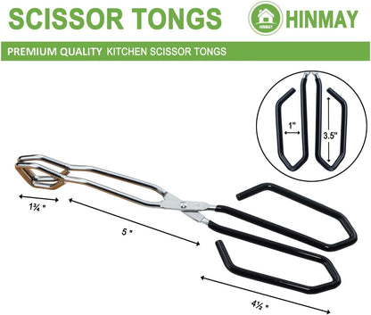 HINMAY Scissor Cooking Tongs 11-Inch Stainless Steel Wire Tongs Kitchen Scissor Tongs, Set of 2