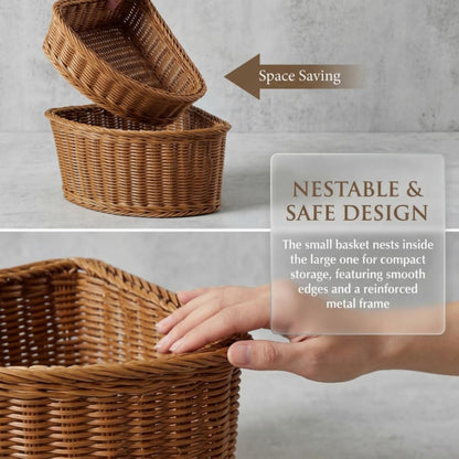 Corner Basket Storage, Triangle Baskets for Corner Shelf, Woven Imitation Rattan Stackable Organizer for Pantry, Kitchen, Bathroom and Closet, Coffee (2Pcs)