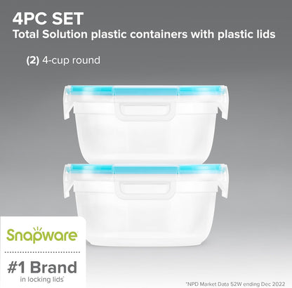 Snapware Plastic Total Solution 3-Pack (8.5-Cup) Food Storage Containers Set, Leakproof & Airtight Plastic Locking Lids Rectangular Containers, BPA-Free Lids, Microwave Dishwasher Freezer Safe