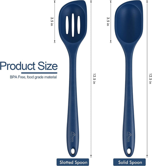 HOTEC 2-Pack 12.5 inch Silicone Cooking Spoon Spatula, Classic Blue