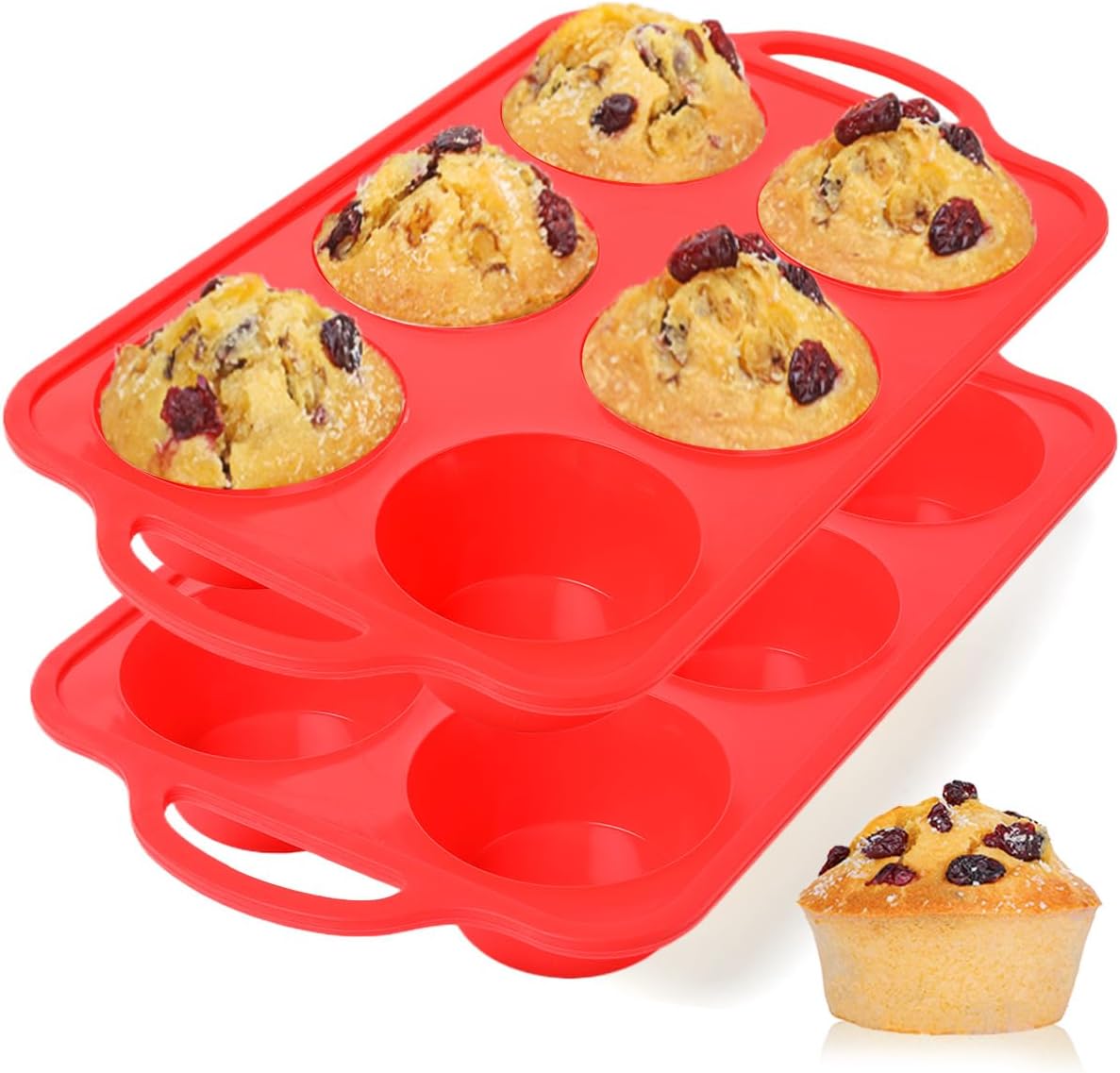 CAKETIME 12 Cups Silicone Muffin Pan - Nonstick Cupcake Pan 1 Pack Regular Size Silicone Mold for Baking