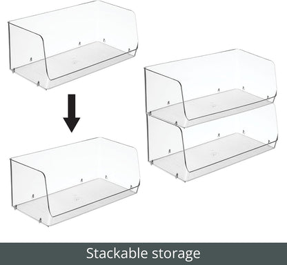 mDesign Modern Stackable Plastic Open Front Dip Extra Large Storage Organizer Bin Basket for Kitchen Organization, Shelf, Cubby, Cabinet, and Pantry Organizing Decor, Ligne Collection - 2 Pack - Clear