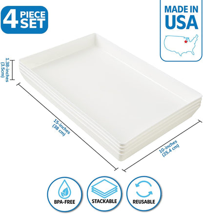 US Acrylic Coastal Plastic Serving Trays (Set of 4) 15” x 10” | Large Unbreakable Reusable Rectangular Party Platters | Serve Appetizers, Fruit, Veggies, & Desserts | BPA-Free & Made in USA