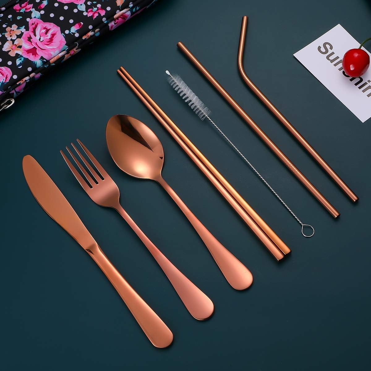 Travel Utensils,Reusable Silverware Set To Go Portable Cutlery Set with a Waterproof Carrying Case for Lunch Boxes Workplace Camping Picnic (Purple)