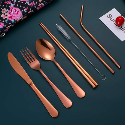 Travel Utensils,Reusable Silverware Set To Go Portable Cutlery Set with a Waterproof Carrying Case for Lunch Boxes Workplace Camping Picnic (Purple)
