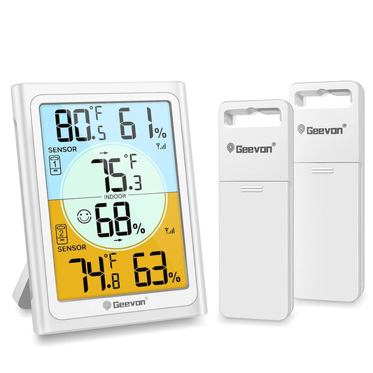 Geevon Wireless Refrigerator Thermometer Hygrometer Alarm Dual Sensor 330FT