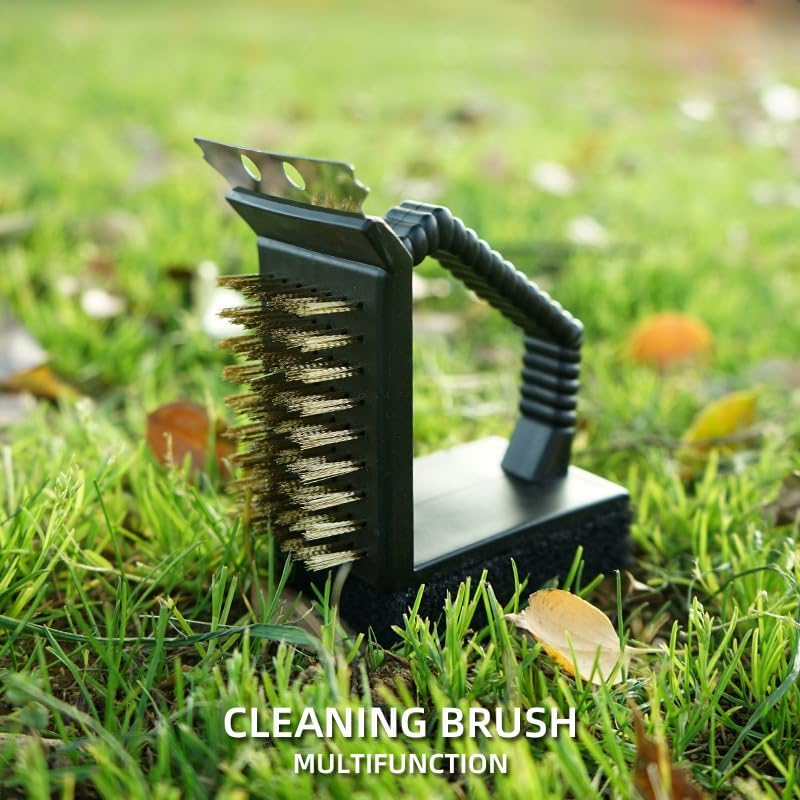 2 Pack Grill Brush and Scraper with Wire Bristles and Bristle-Free Scour 2 Side Brushes Handheld Short Handle Scrubber for Grill Grate Cleaner Cast Iron Charcoal Racks Grid BBQ Cooking Grates