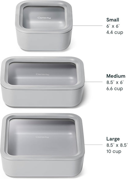 Caraway 13pc Glass Food Storage Container Set - Easy to Store, Non Toxic Lunch Box - with Glass Lids - Includes Storage Organizer - Mist