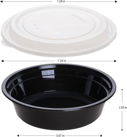 30oz Meal Prep Containers Bulk 50-Pack - 2-Compartment with Lids, Leakproof, Microwave/Freezer/Dishwasher Safe - Commercial Food Storage, Black