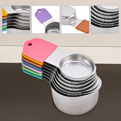 EDELIN Magnetic Measuring Cups and Spoons Set, Stainless Steel 7 cup and 7 spoon with 1 Leveler, 18/8 304 stainless steel (Black 15 sets)