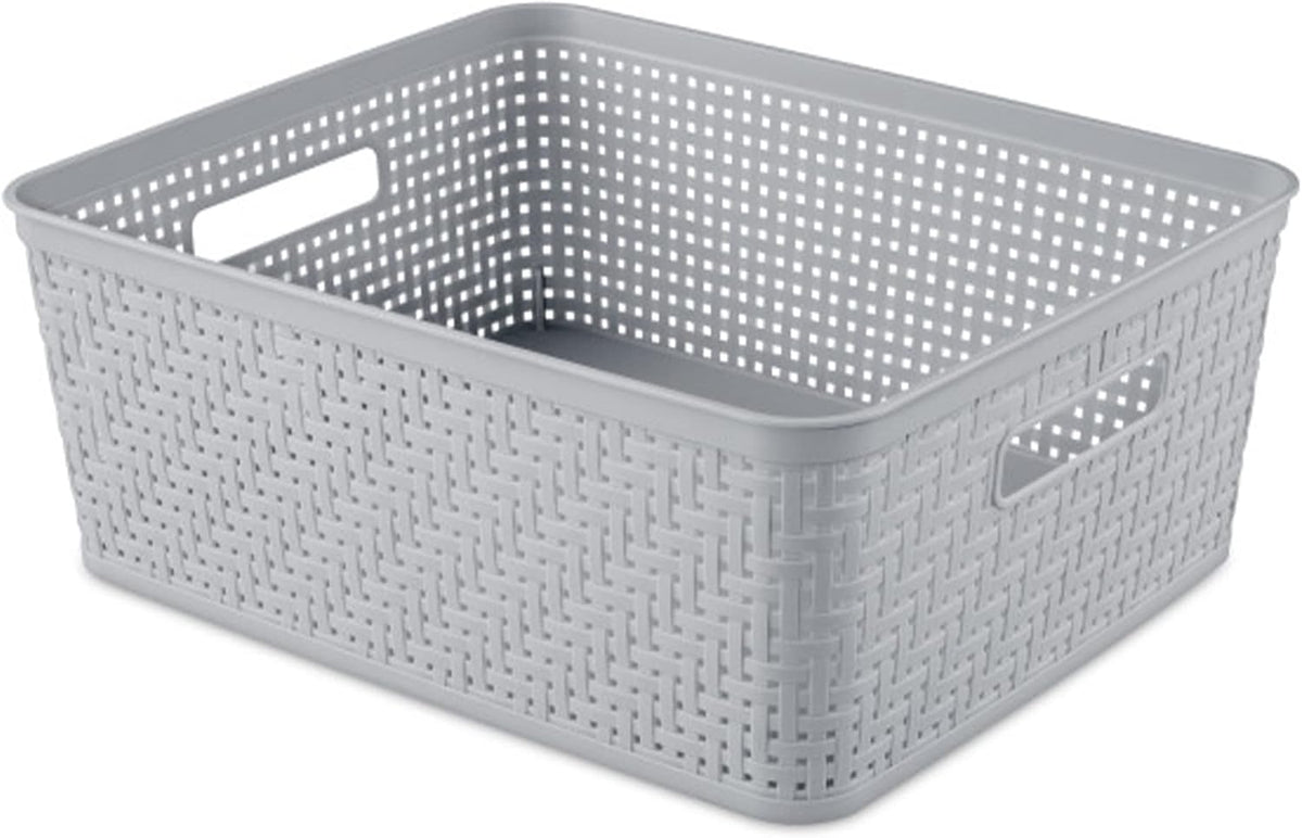 Sterilite 6-Pack Tall Basket, Woven Plastic Storage Baskets for Organization, Cement - Organizing Bin Containers with Handles for Bedroom, Bathroom, Dorm, and Closet
